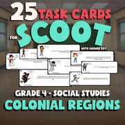 Colonial Regions SCOOT TASK CARDS Socials Game - No Prep Grade 4 Review Activity