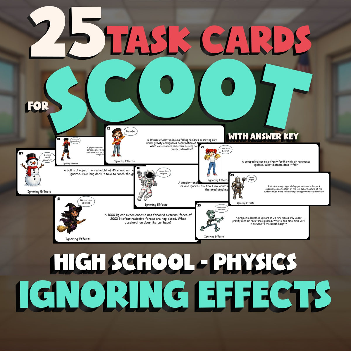 Ignoring Effects SCOOT TASK CARDS Science Game - No Prep Physics Review Activity