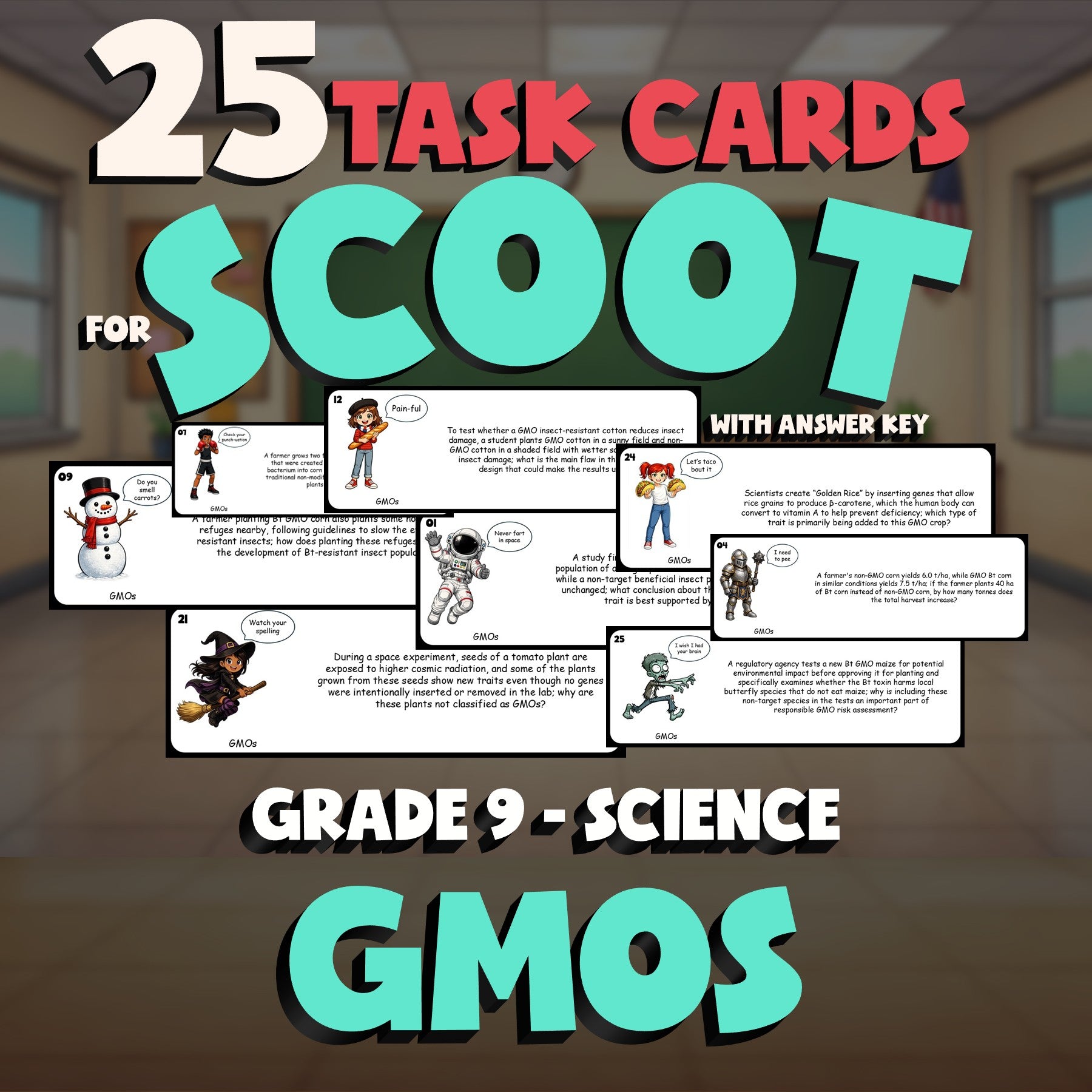 GMOs SCOOT TASK CARDS Science Game - No Prep Grade 9 Review Activity