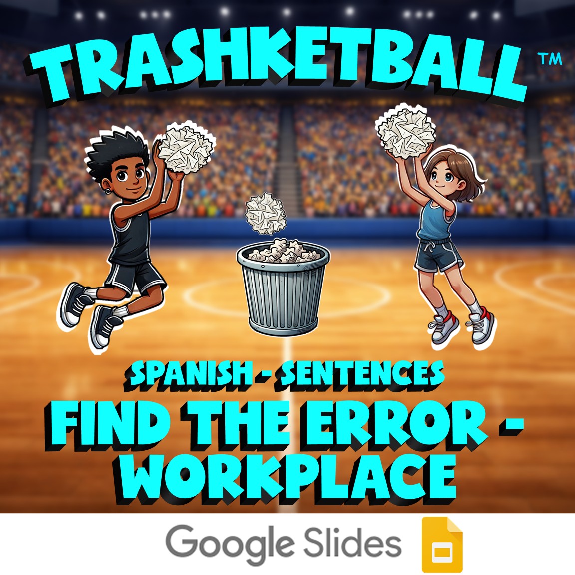 Find the Error - Workplace TRASHKETBALL Spanish Game - No Prep Exercise Activity