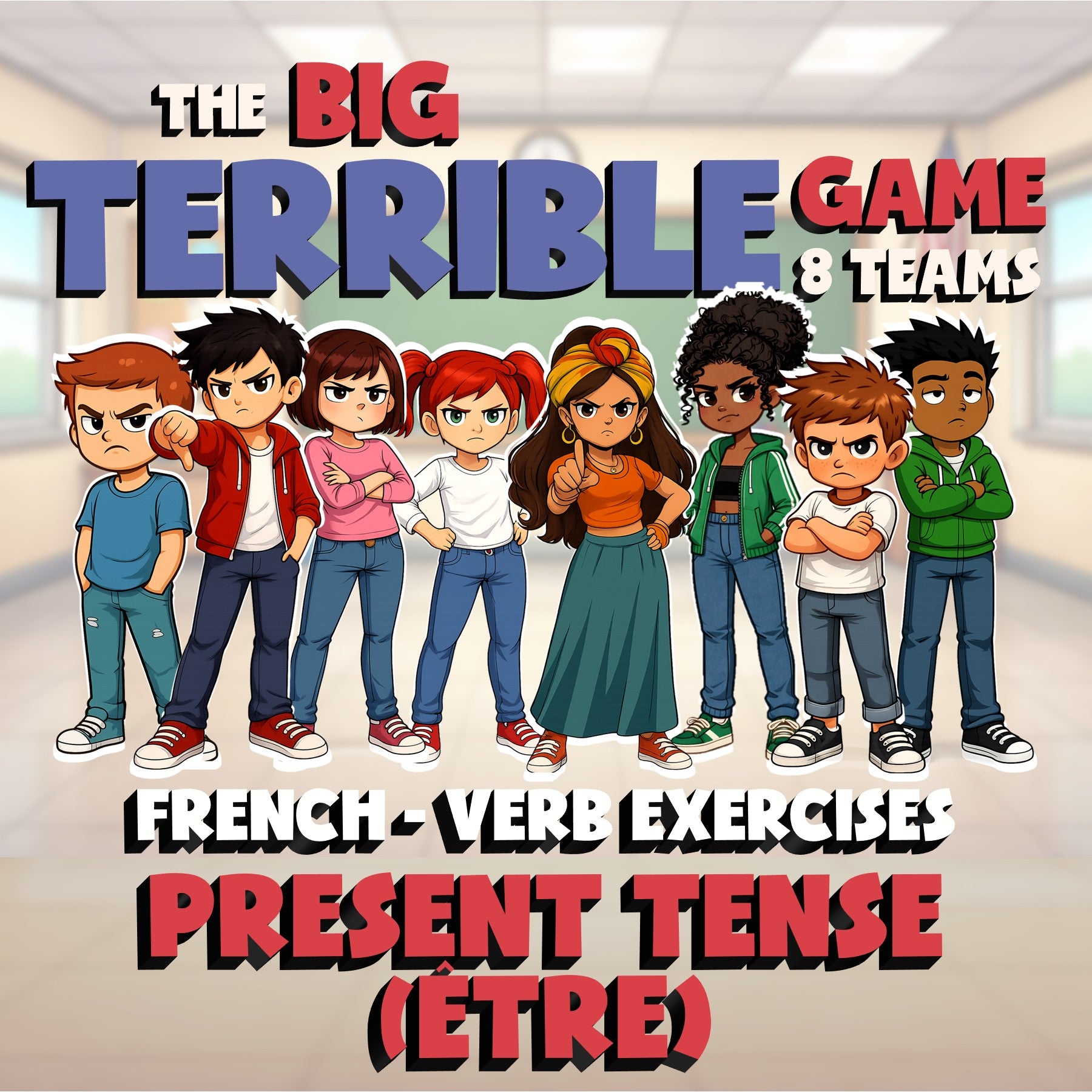 Present Tense (être) BIG TERRIBLE GAME - No Prep French Exercise Activity