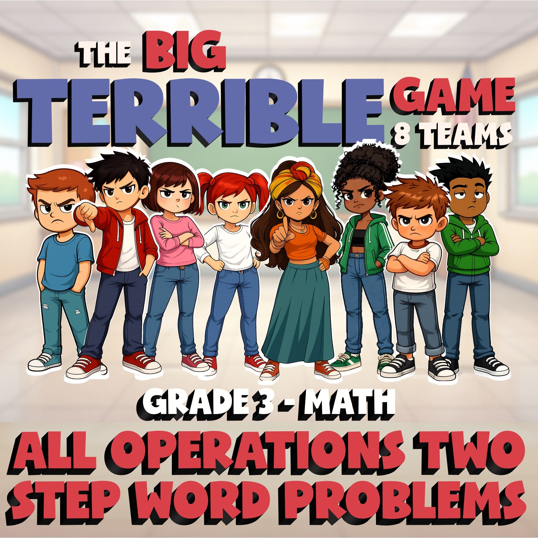 All Operations Two Step Word Problems BIG TERRIBLE GAME - Grade 3 Math Review