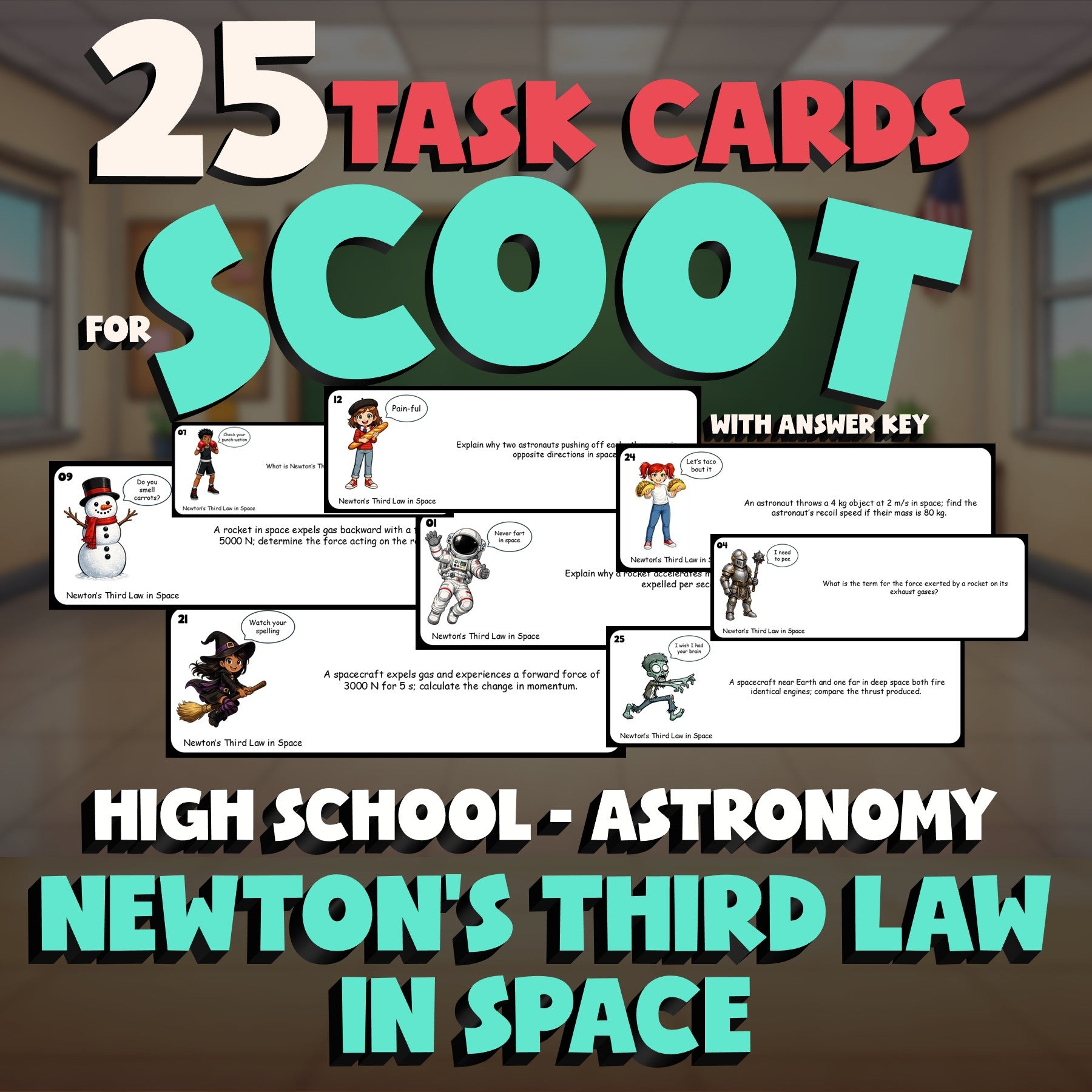 Newton’s Third Law in Space SCOOT TASK CARDS Science Game - No Prep Astronomy