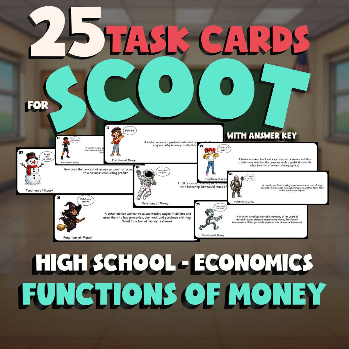 Functions of Money SCOOT TASK CARDS Economics Game - No Prep Review Activity