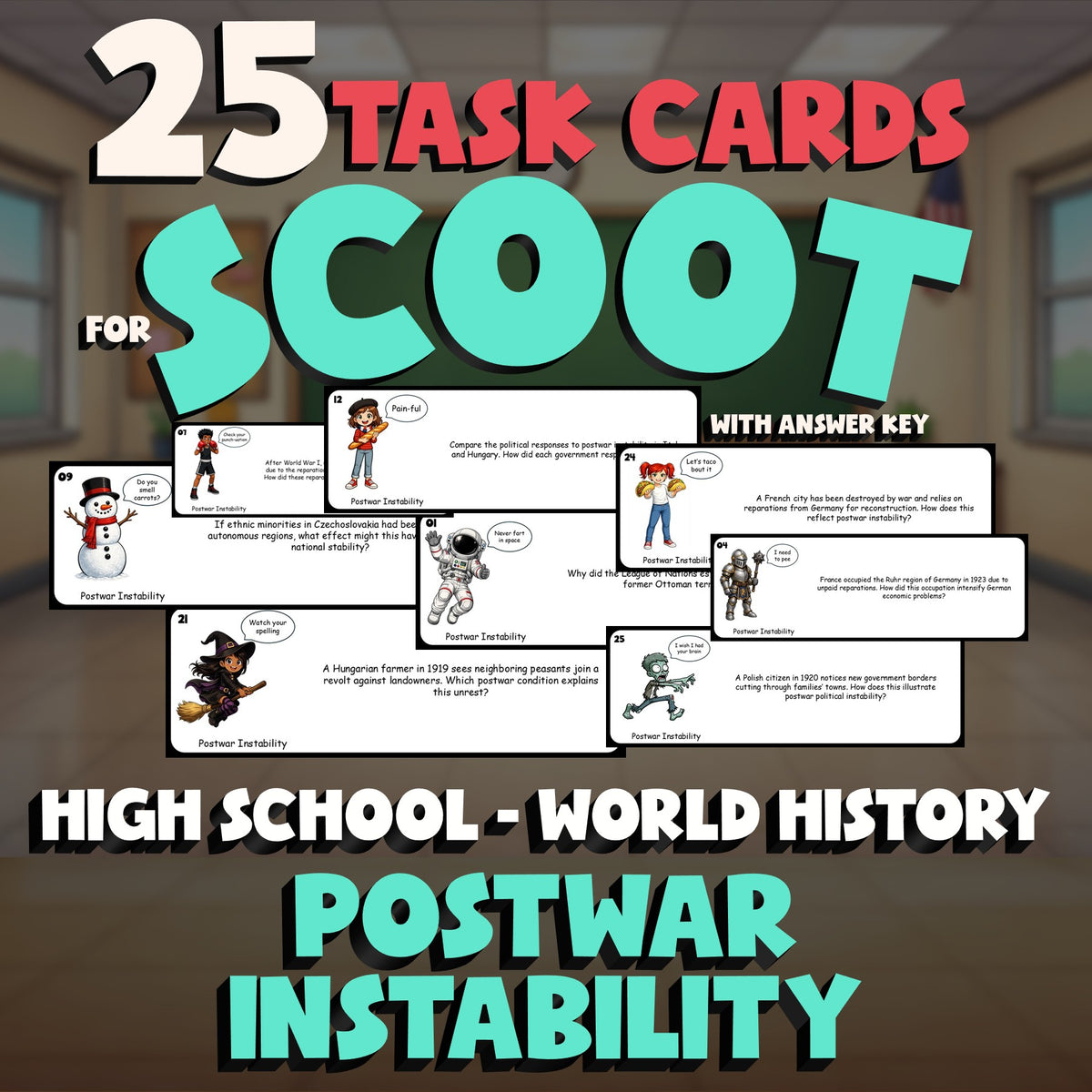 Postwar Instability SCOOT TASK CARDS Game - No Prep World History Review