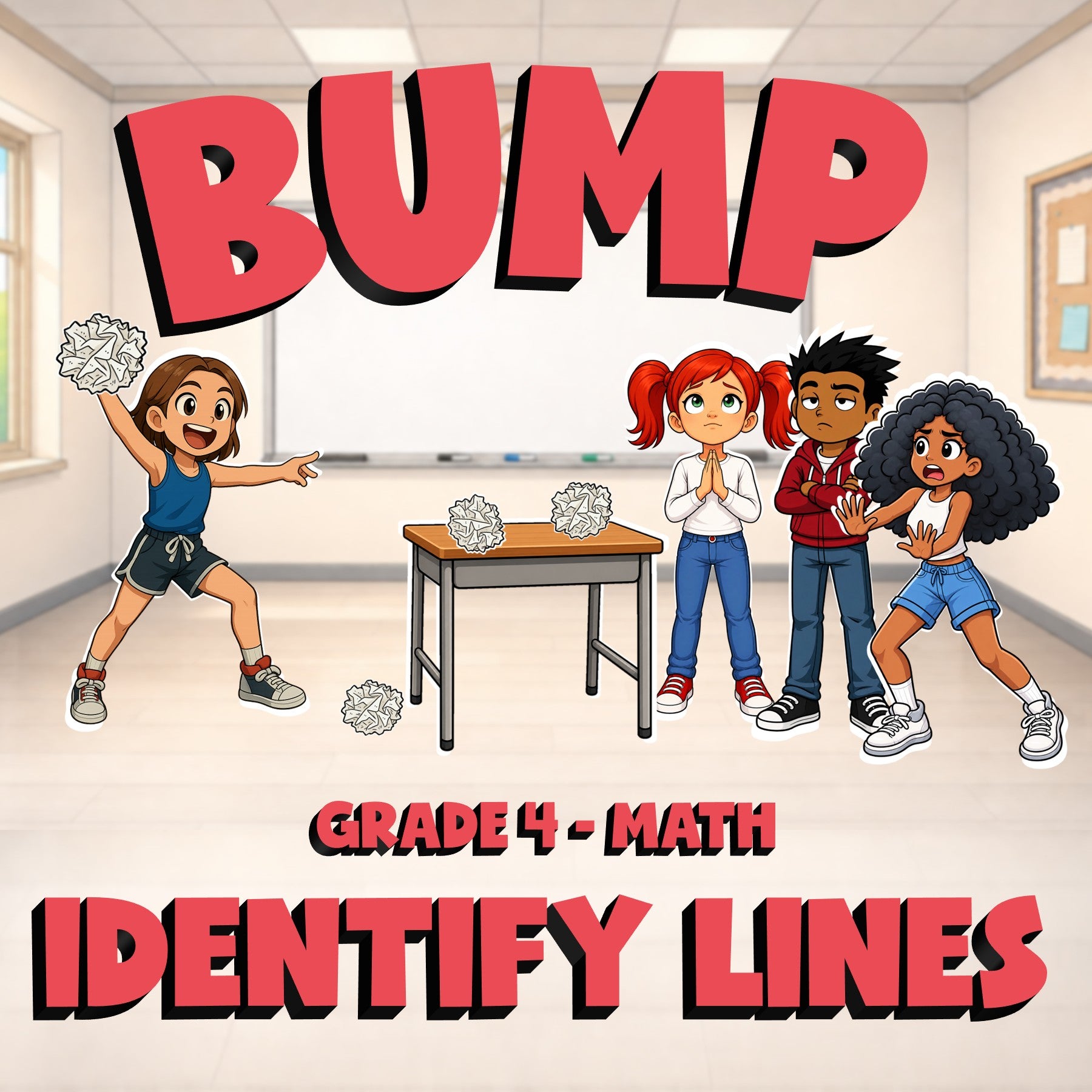 Identify Lines BUMP Math Game - No Prep Grade 4 Review Activity