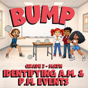 Identifying A.M. & P.M. Events BUMP Math Game - No Prep Grade 3 Review Activity