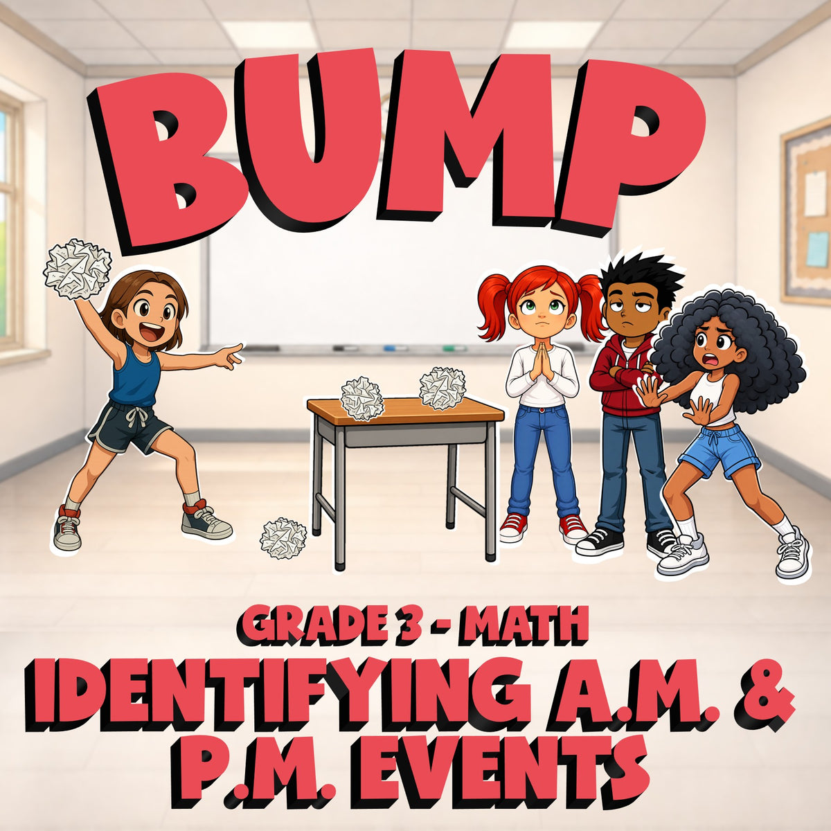 Identifying A.M. & P.M. Events BUMP Math Game - No Prep Grade 3 Review Activity