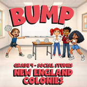 New England Colonies BUMP Socials Game - No Prep Grade 4 Review Activity