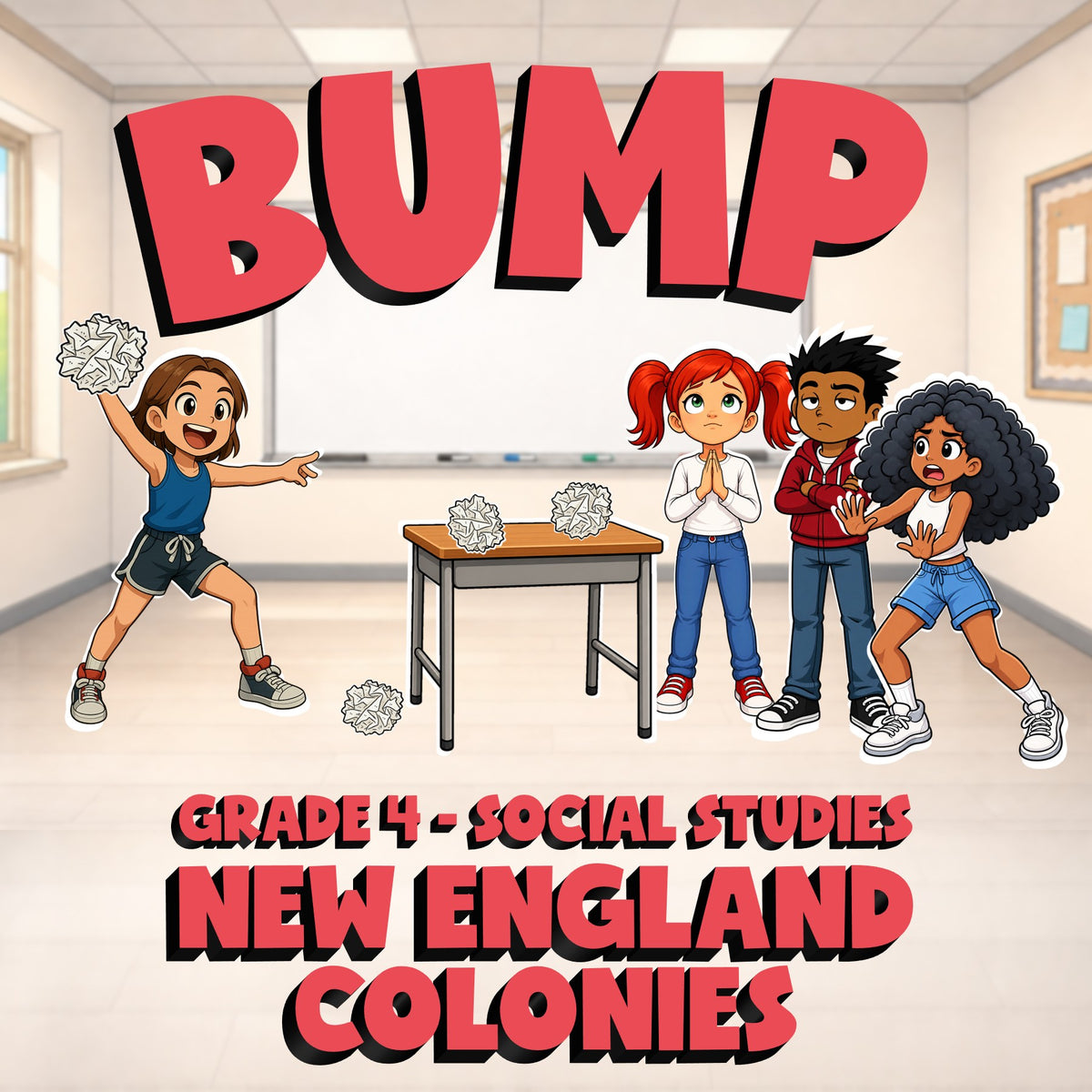 New England Colonies BUMP Socials Game - No Prep Grade 4 Review Activity