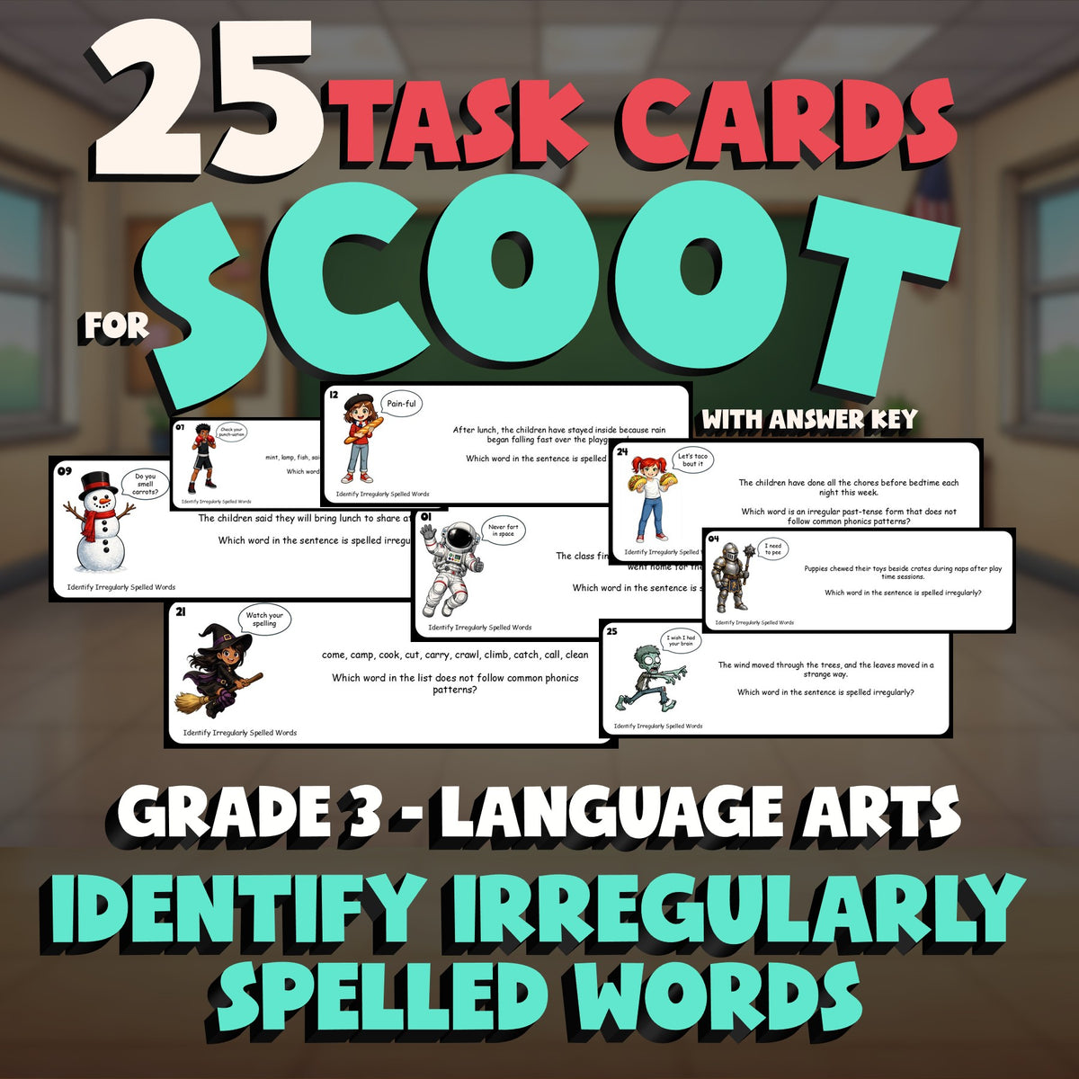 Identify Irregularly Spelled Words SCOOT TASK CARDS ELA Game - No Prep Grade 3