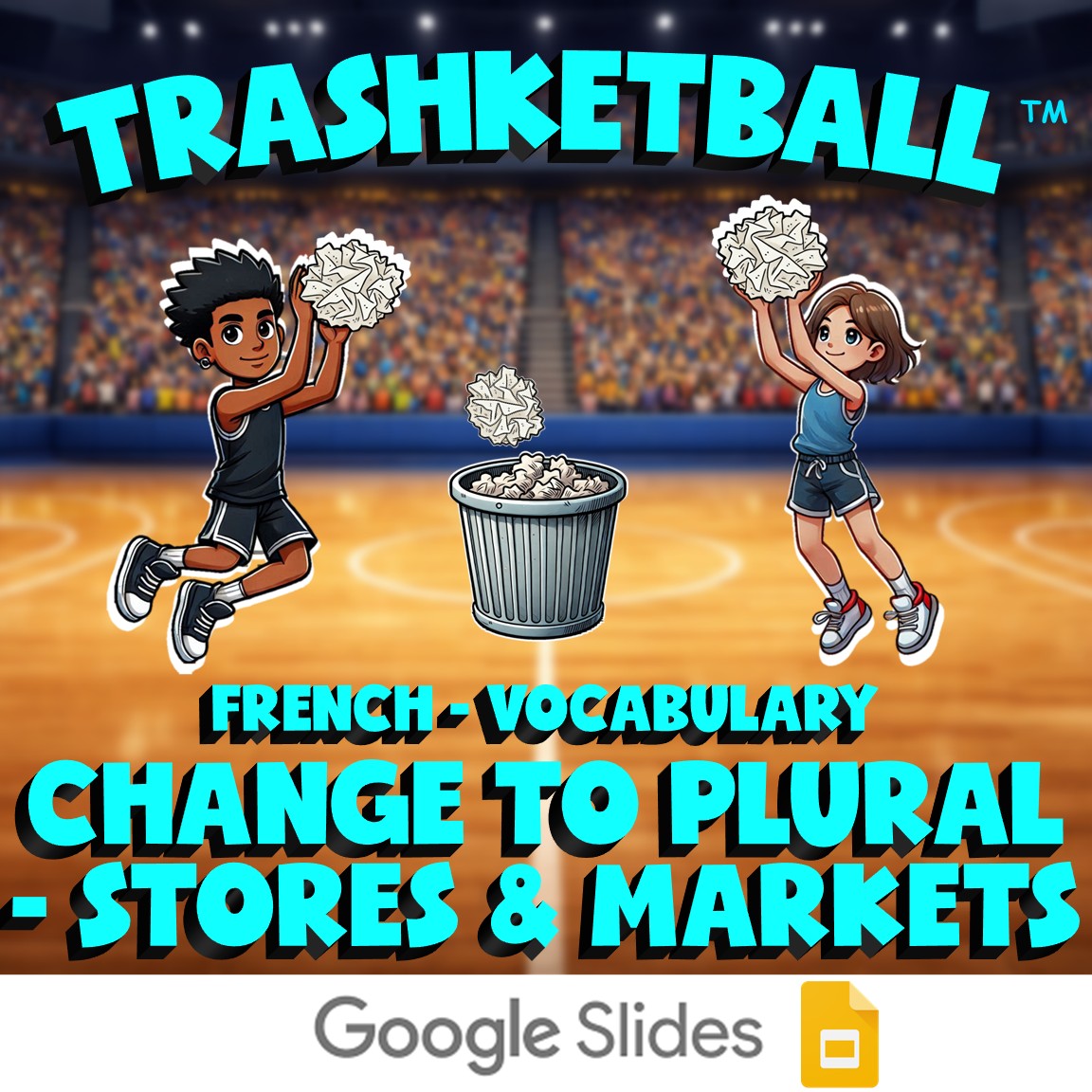 Change to Plural - Stores & Markets TRASHKETBALL French Game - No Prep Exercise