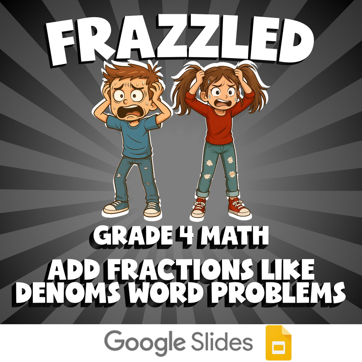 Add Fractions Like Denoms Word Problems FRAZZLED Math Game - No Prep Grade 4