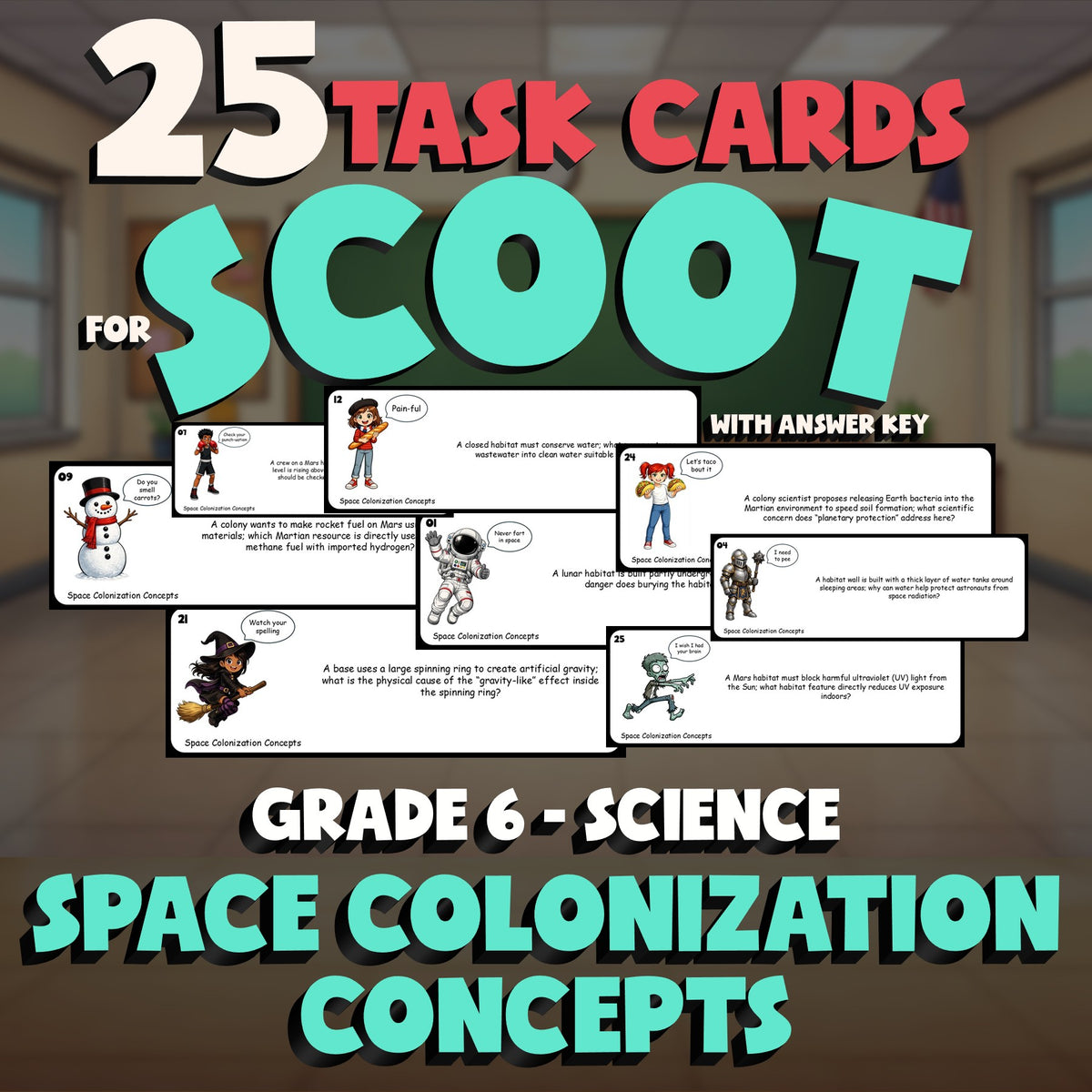 Space Colonization Concepts SCOOT TASK CARDS Science Game - No Prep Grade 6