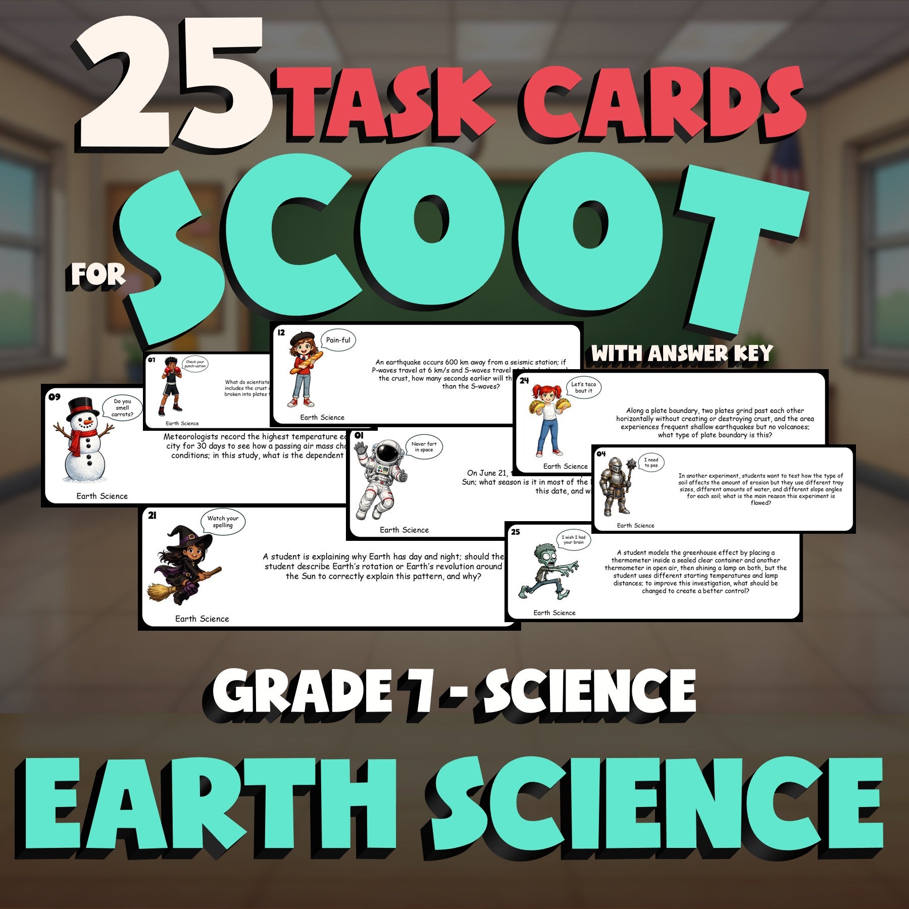 Earth Science SCOOT TASK CARDS Science Game - No Prep Grade 7 Review Activity