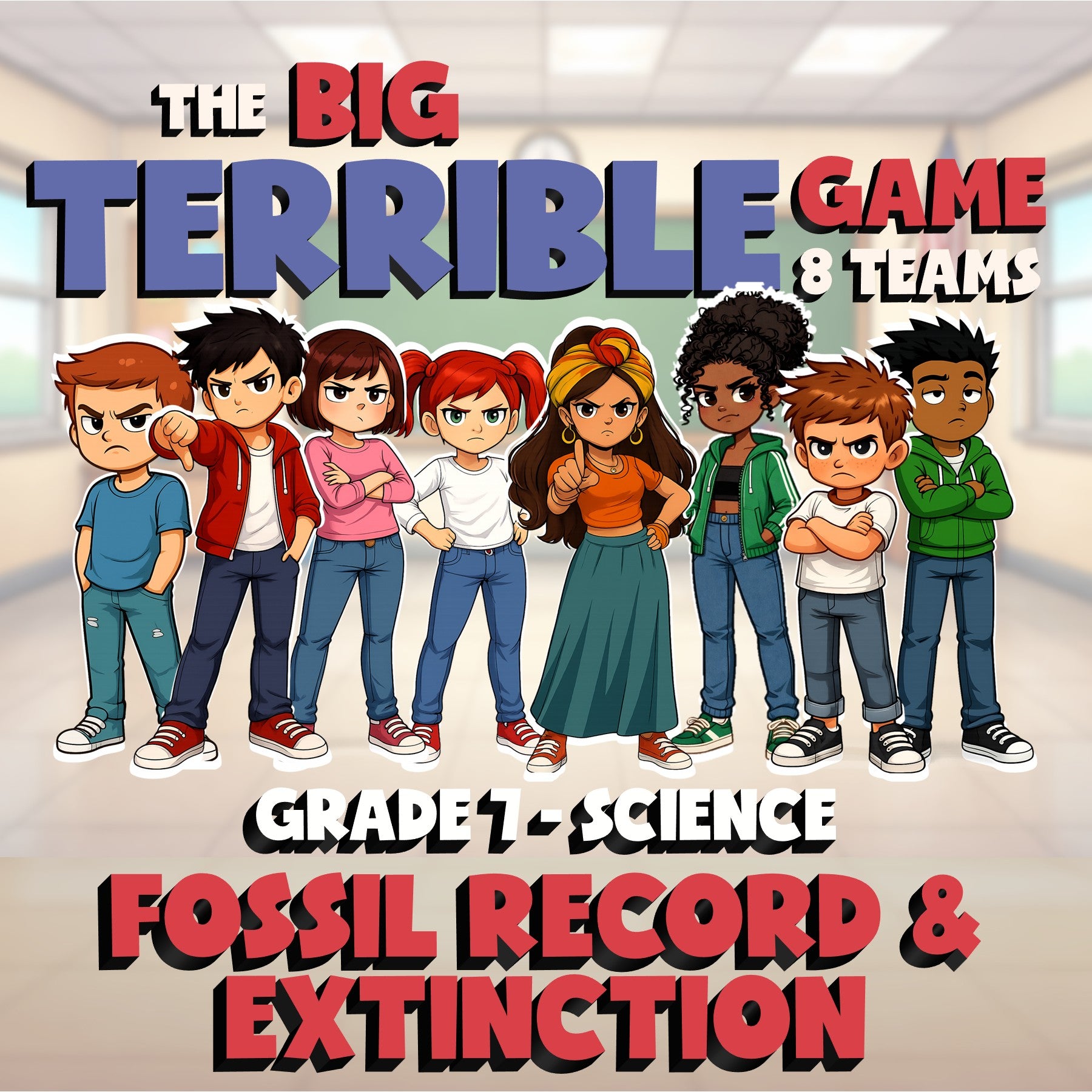 Fossil Record & Extinction BIG TERRIBLE GAME - No Prep Grade 7 Science Review