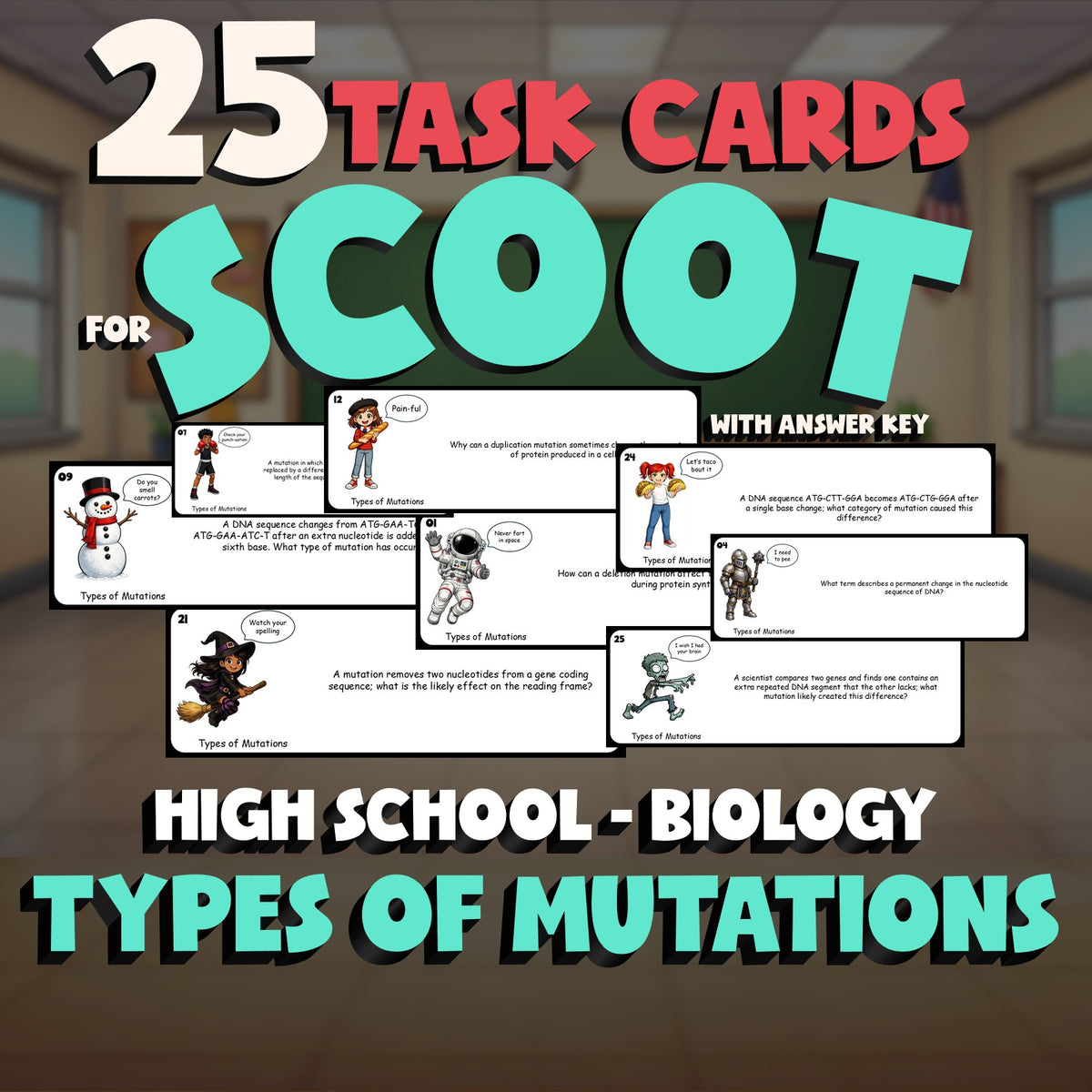 Types of Mutations SCOOT TASK CARDS Science Game - No Prep Biology Review