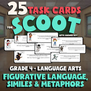 Figurative Language, Similes & Metaphors SCOOT TASK CARDS ELA Game - Grade 4