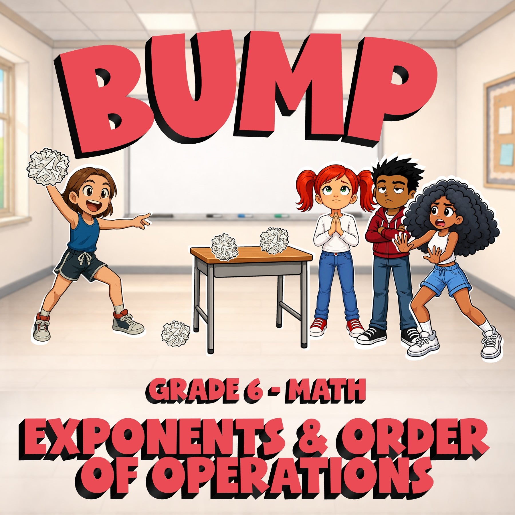 Exponents & Order of Operations BUMP Math Game - No Prep Grade 6 Review Activity
