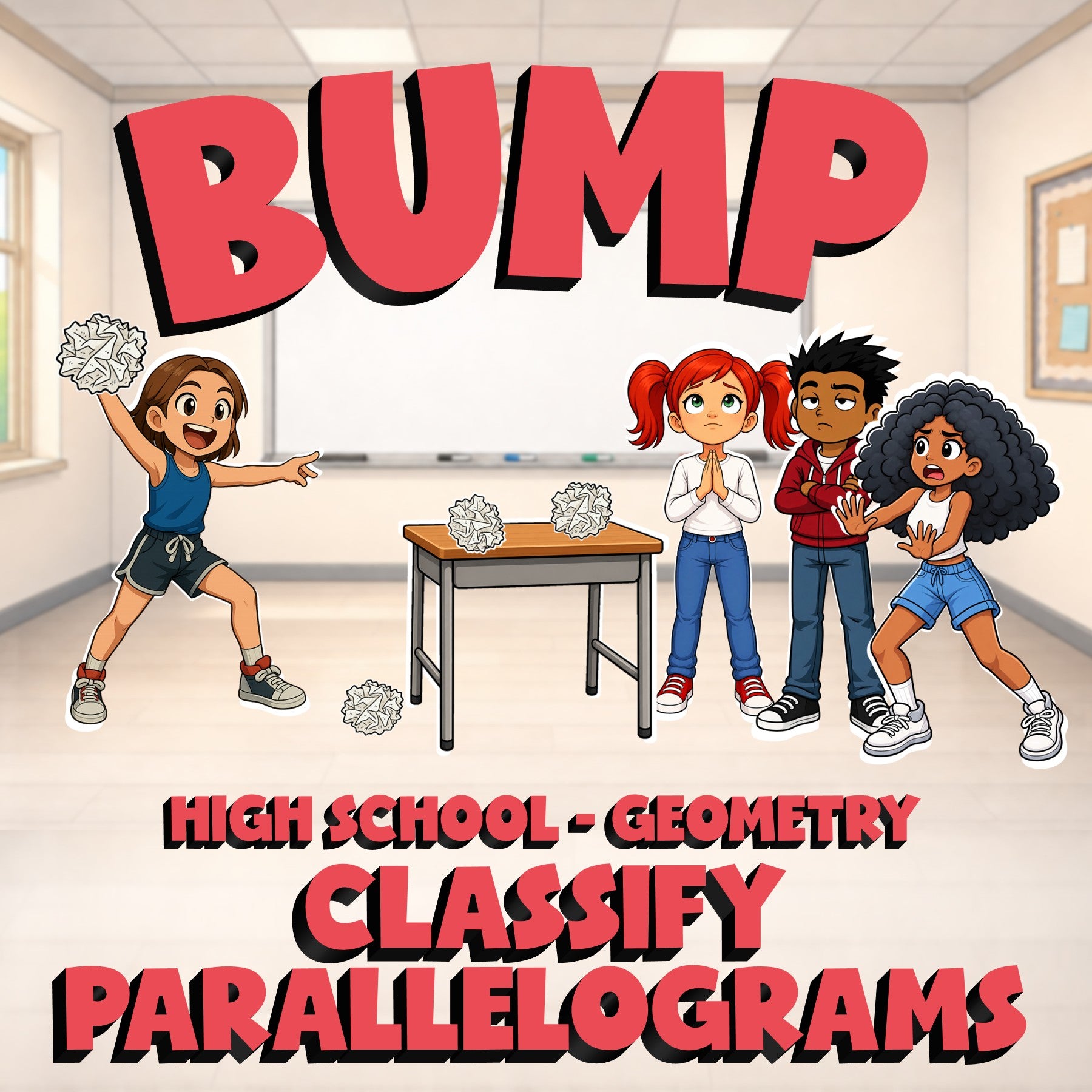 Classify Parallelograms BUMP Math Game - No Prep Geometry Review Activity