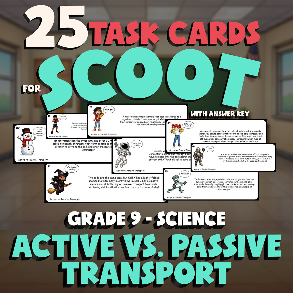 Active vs. Passive Transport SCOOT TASK CARDS Science Game - No Prep Grade 9