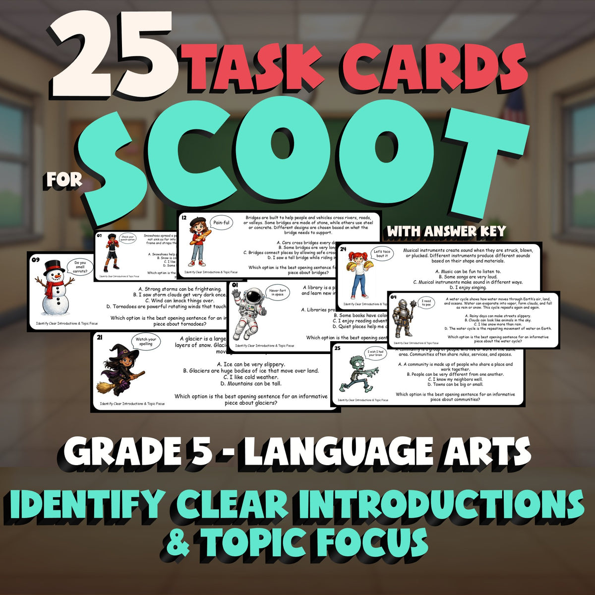 Identify Clear Introductions & Topic Focus SCOOT TASK CARDS ELA Game - Grade 5