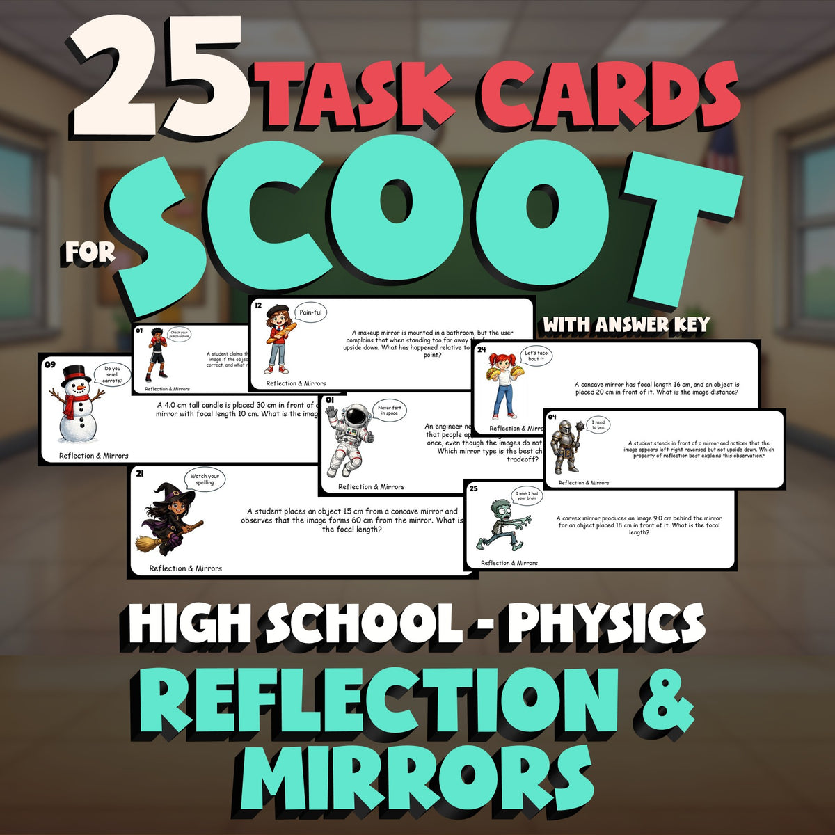 Reflection & Mirrors SCOOT TASK CARDS Science Game - No Prep Physics Review
