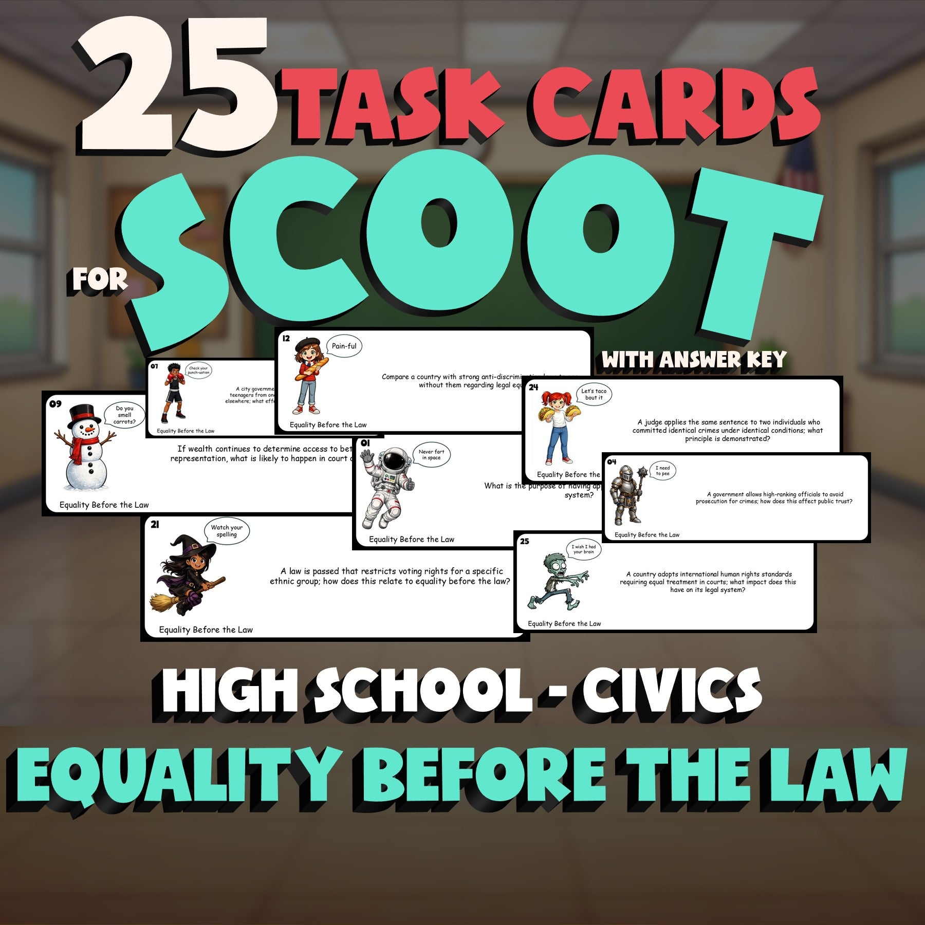 Equality Before the Law SCOOT TASK CARDS Civics Game - No Prep Review Activity