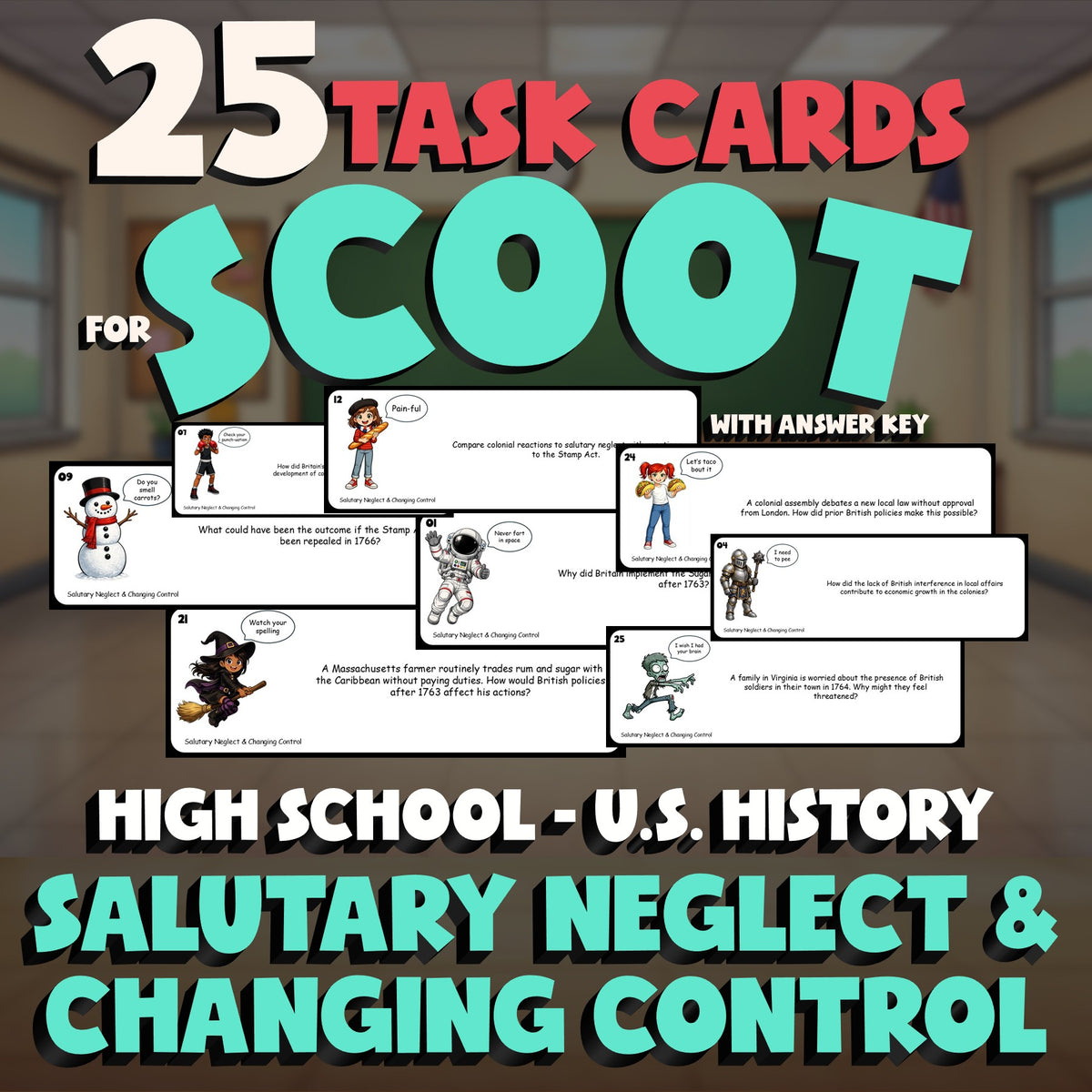 Salutary Neglect & Changing Control SCOOT TASK CARDS U.S. History Game - No Prep