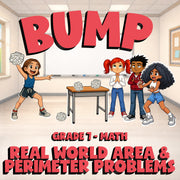 Real World Area & Perimeter Problems BUMP Math Game - No Prep Grade 7 Review