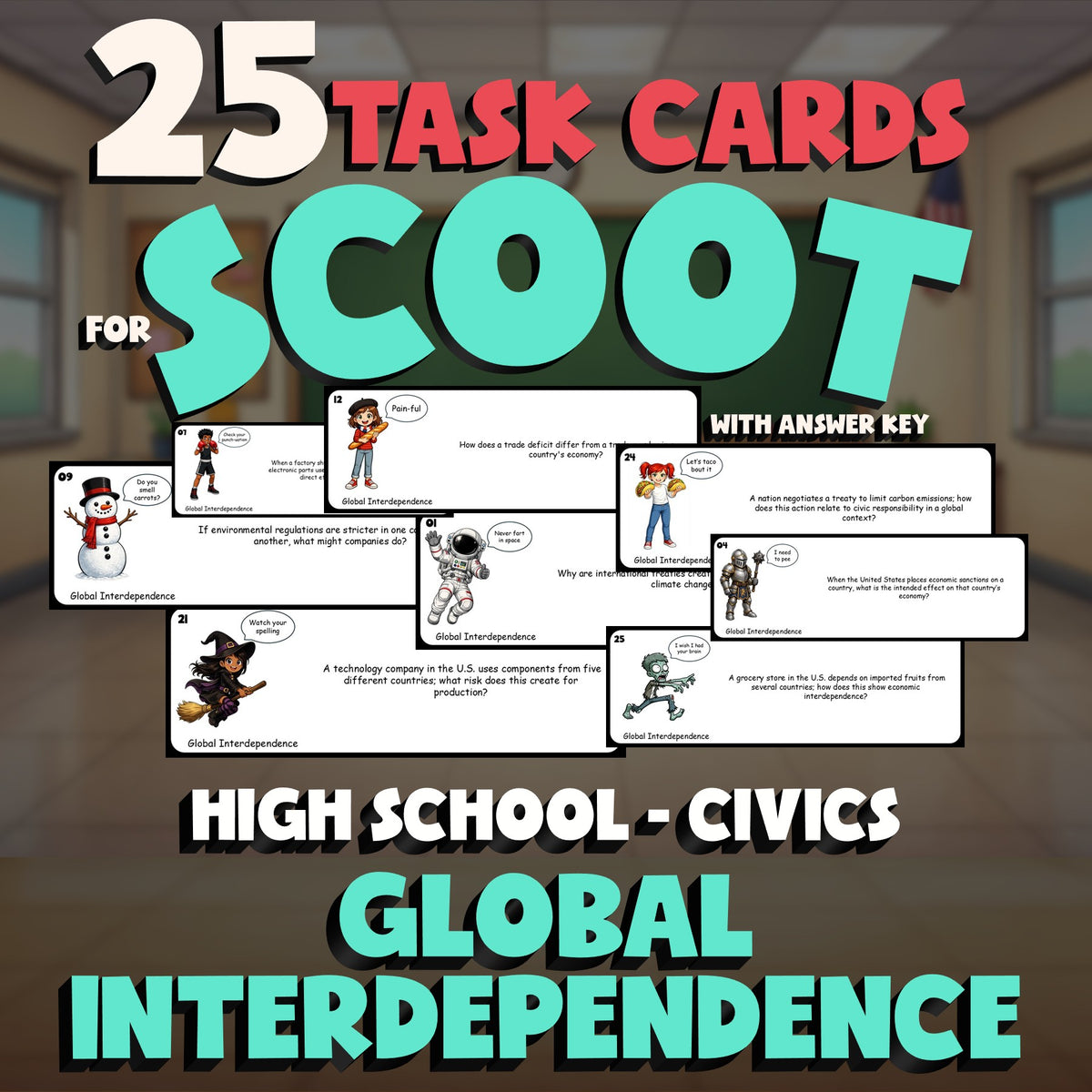 Global Interdependence SCOOT TASK CARDS Civics Game - No Prep Review Activity