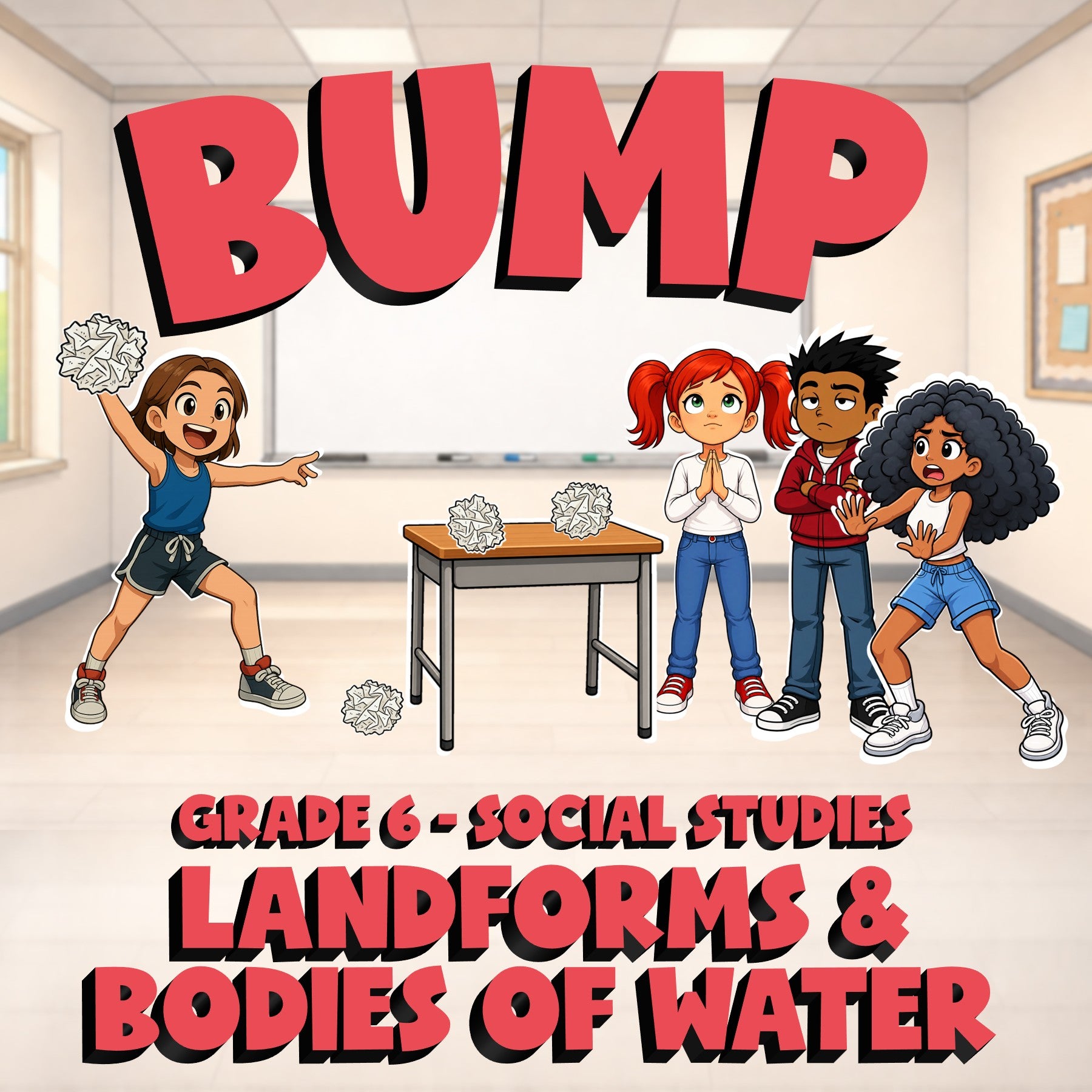 Landforms & Bodies of Water BUMP Socials Game - No Prep Grade 6 Review Activity
