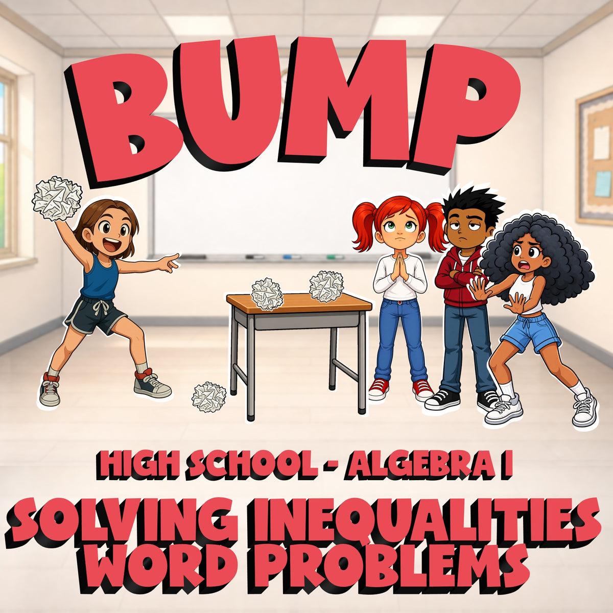 Solving Inequalities Word Problems BUMP Math Game - No Prep Algebra 1 Review