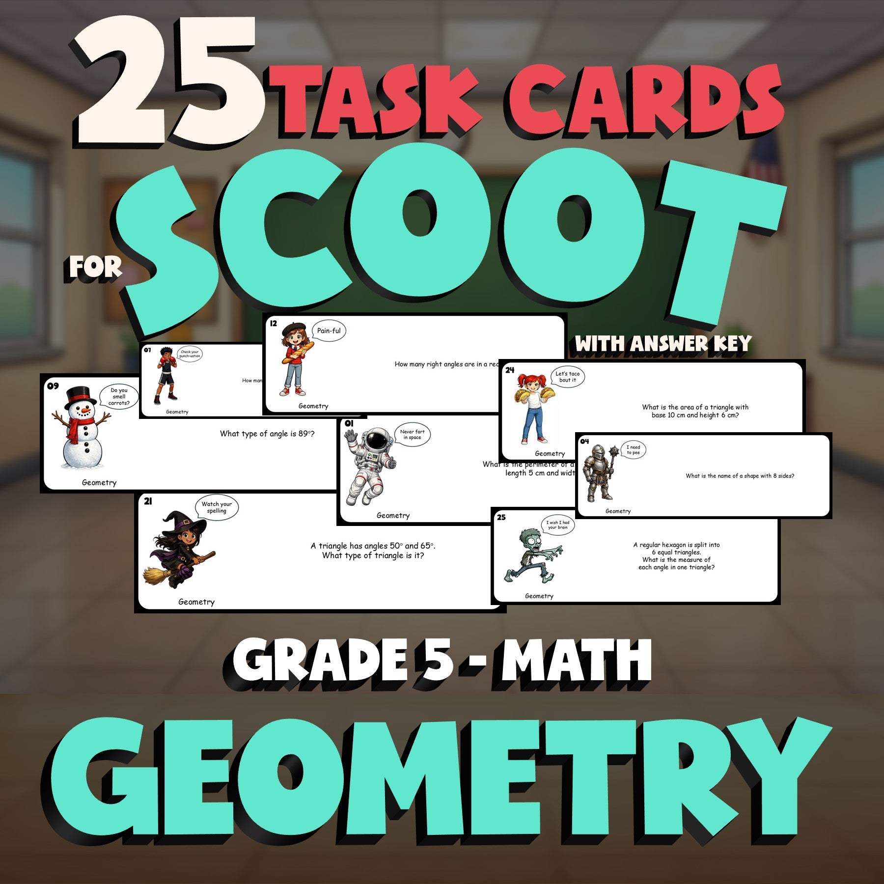 Geometry SCOOT TASK CARDS Math Game - No Prep Grade 5 Review Activity
