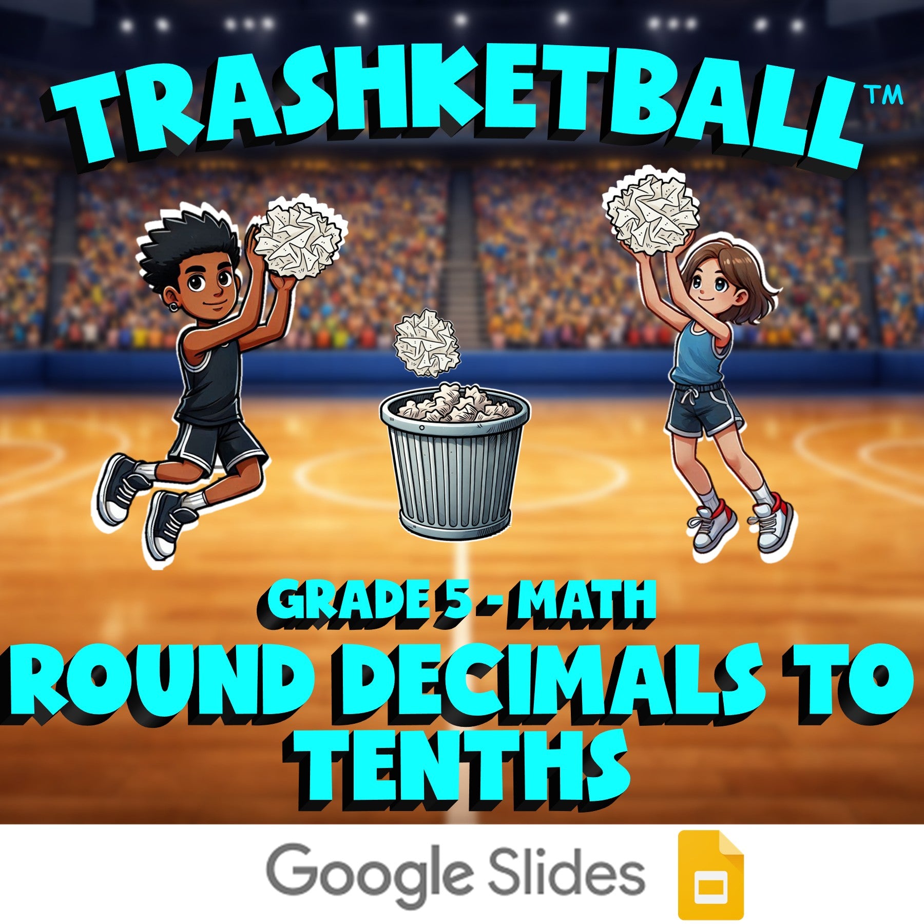 Round Decimals to Tenths TRASHKETBALL Math Game - No Prep Grade 5 Review