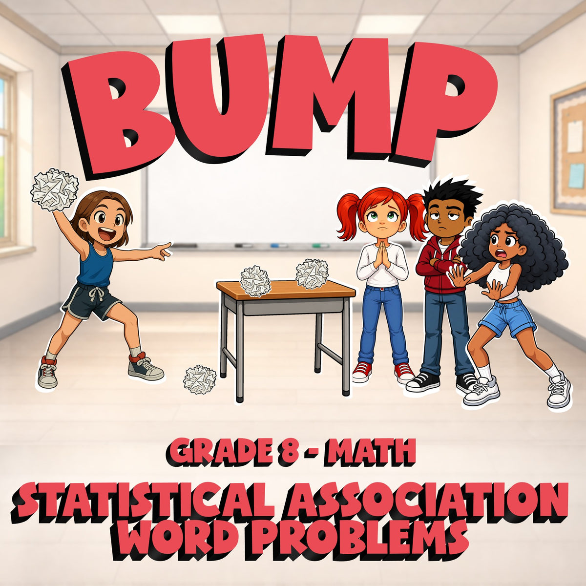 Statistical Association Word Problems BUMP Math Game - No Prep Grade 8 Review