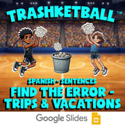 Find the Error - Trips & Vacations TRASHKETBALL Spanish Game - No Prep Exercise