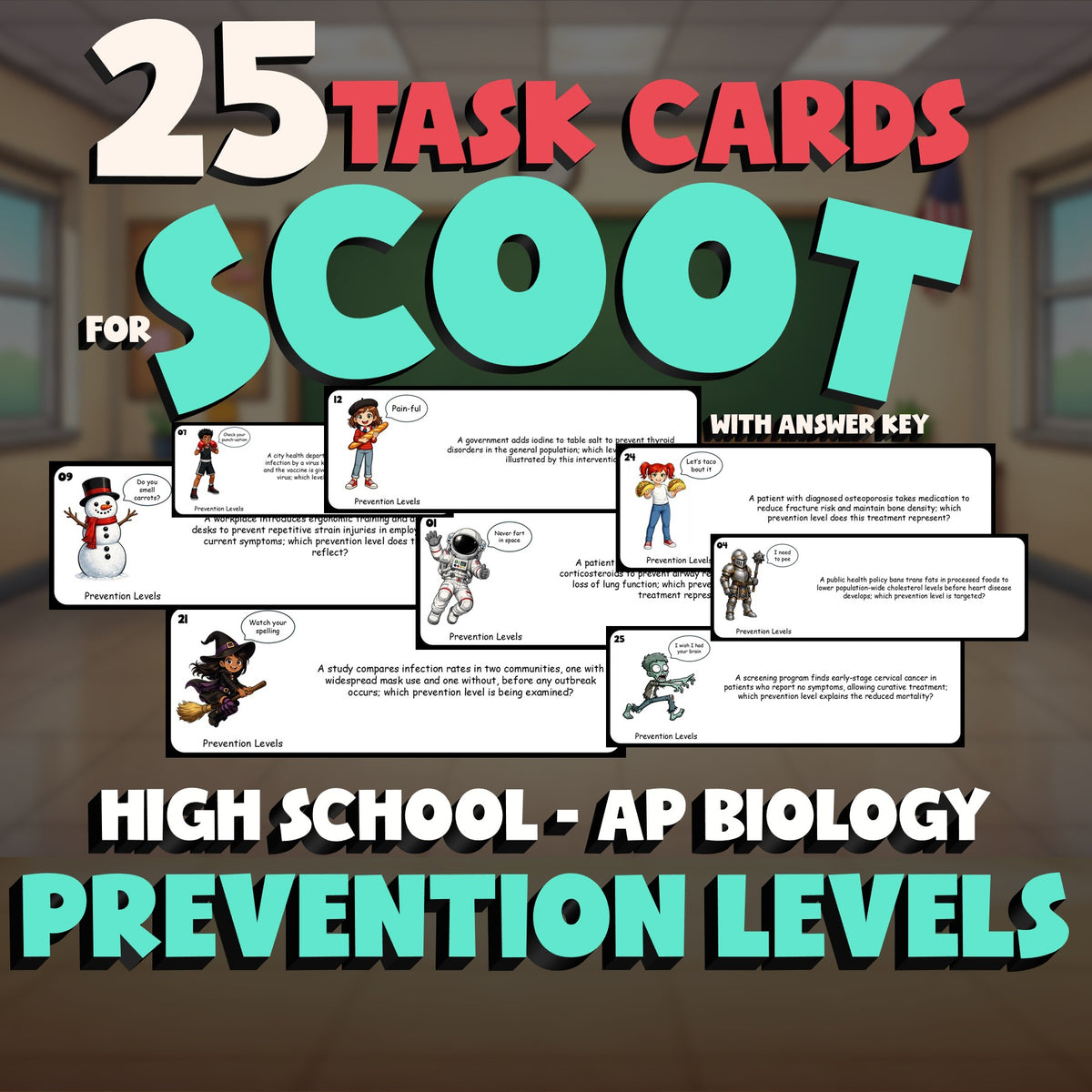 Prevention Levels SCOOT TASK CARDS Science Game - No Prep AP Biology Review