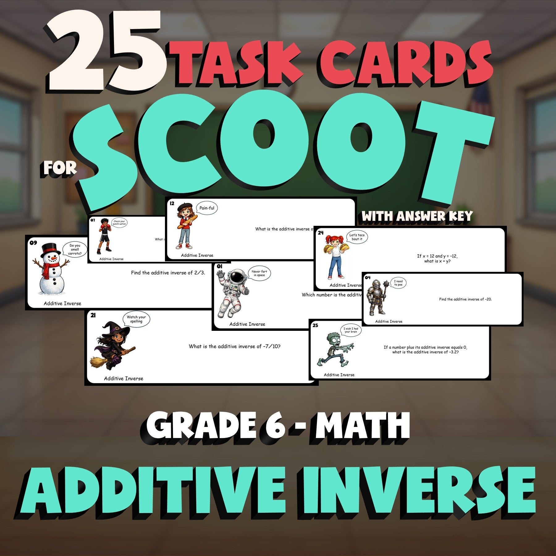 Additive Inverse SCOOT TASK CARDS Math Game - No Prep Grade 6 Review Activity