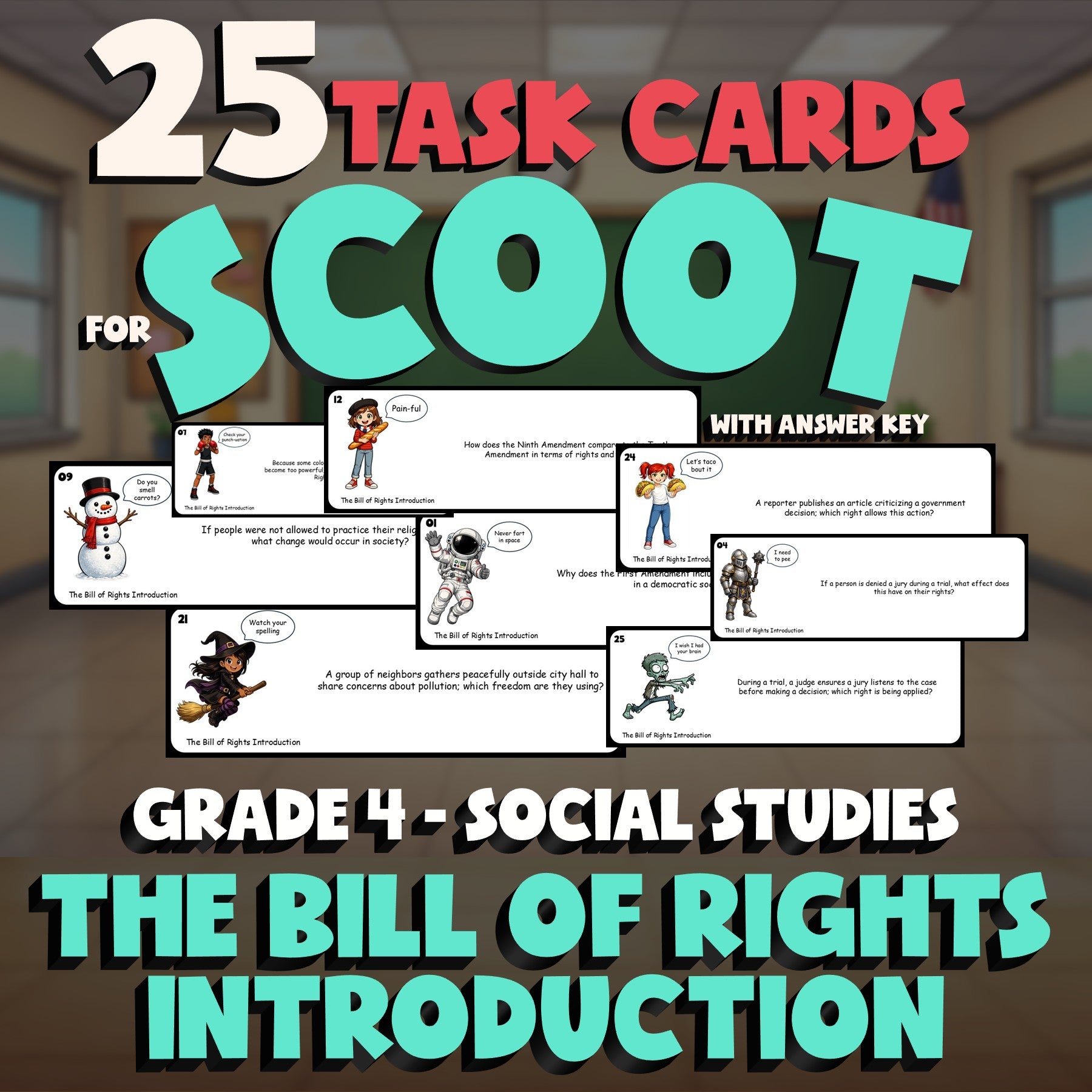 The Bill of Rights Introduction SCOOT TASK CARDS Socials Game - No Prep Grade 4