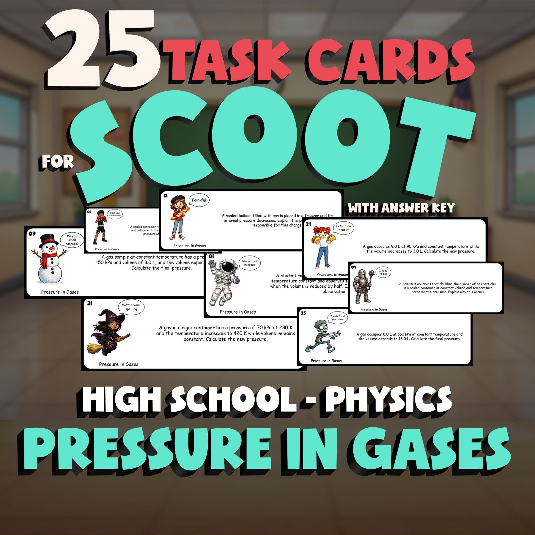 Pressure in Gases SCOOT TASK CARDS Science Game - No Prep Physics Review