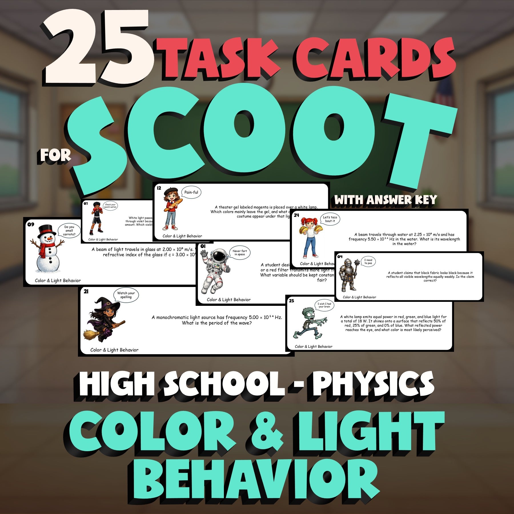 Color & Light Behavior SCOOT TASK CARDS Science Game - No Prep Physics Review