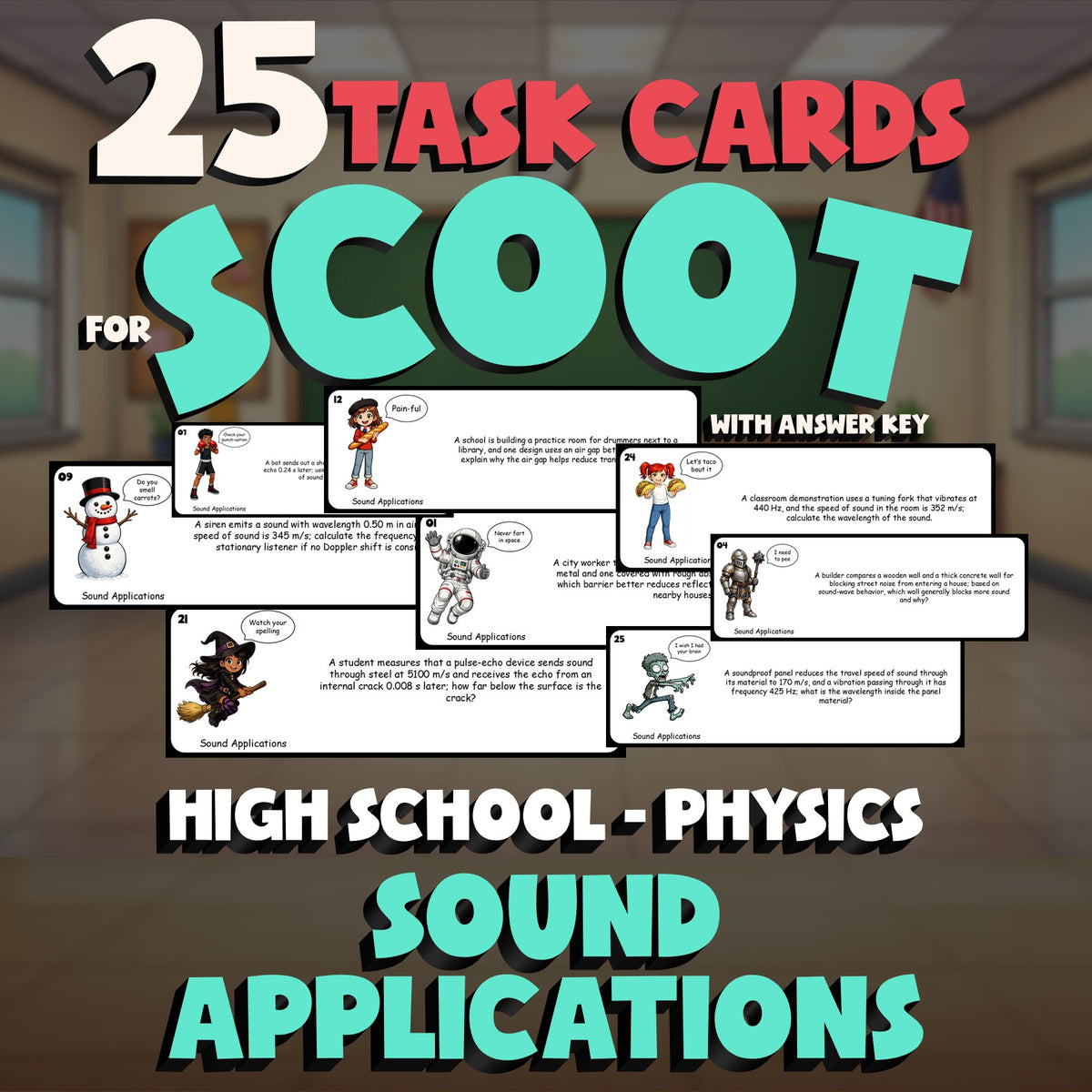 Sound Applications SCOOT TASK CARDS Science Game - No Prep Physics Review