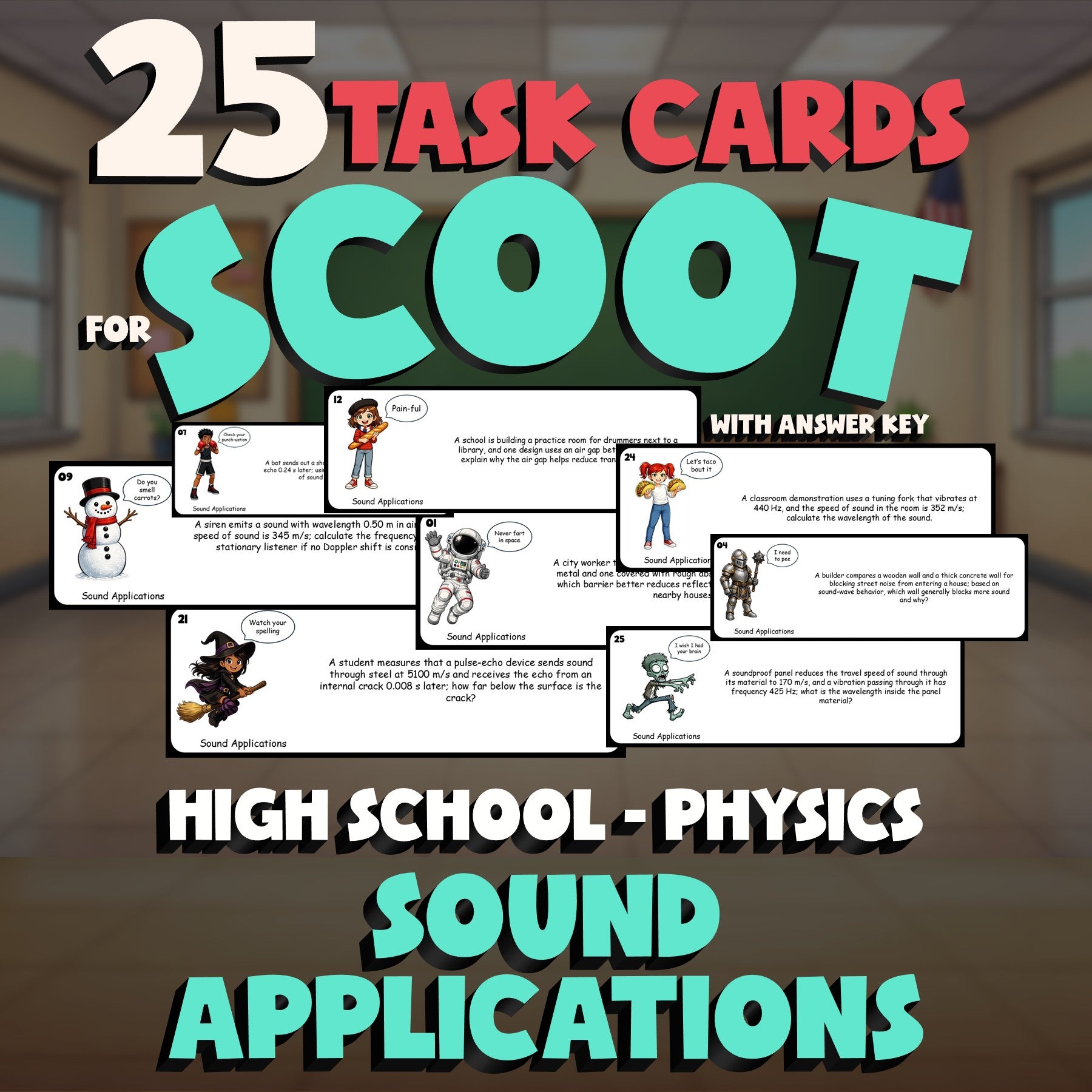 Sound Applications SCOOT TASK CARDS Science Game - No Prep Physics Review