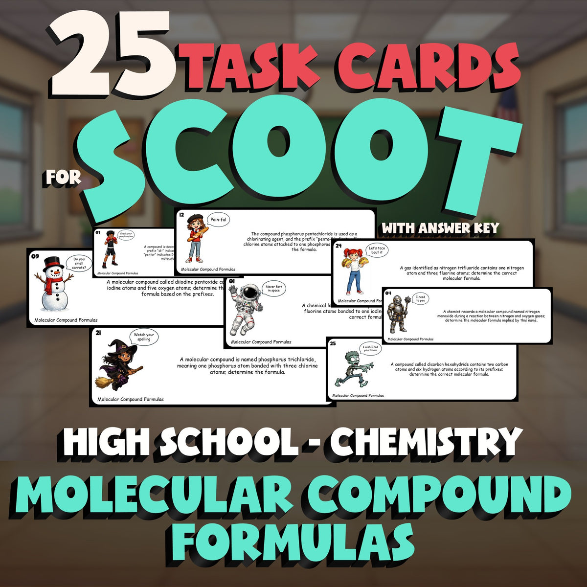 Molecular Compound Formulas SCOOT TASK CARDS Science Game - No Prep Chemistry