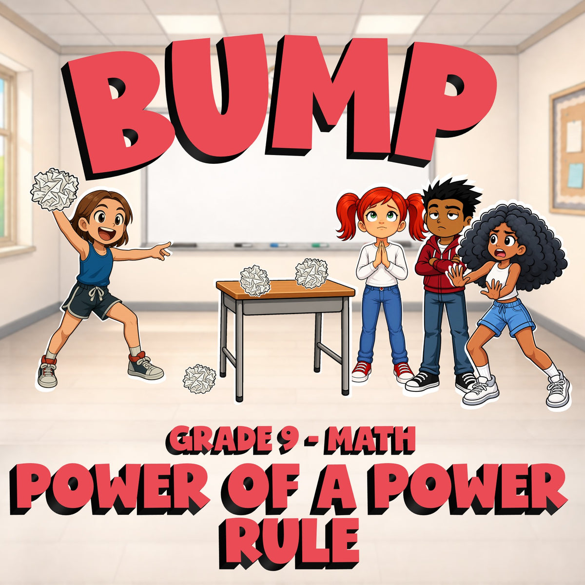 Power of a Power Rule BUMP Math Game - No Prep Grade 9 Review Activity