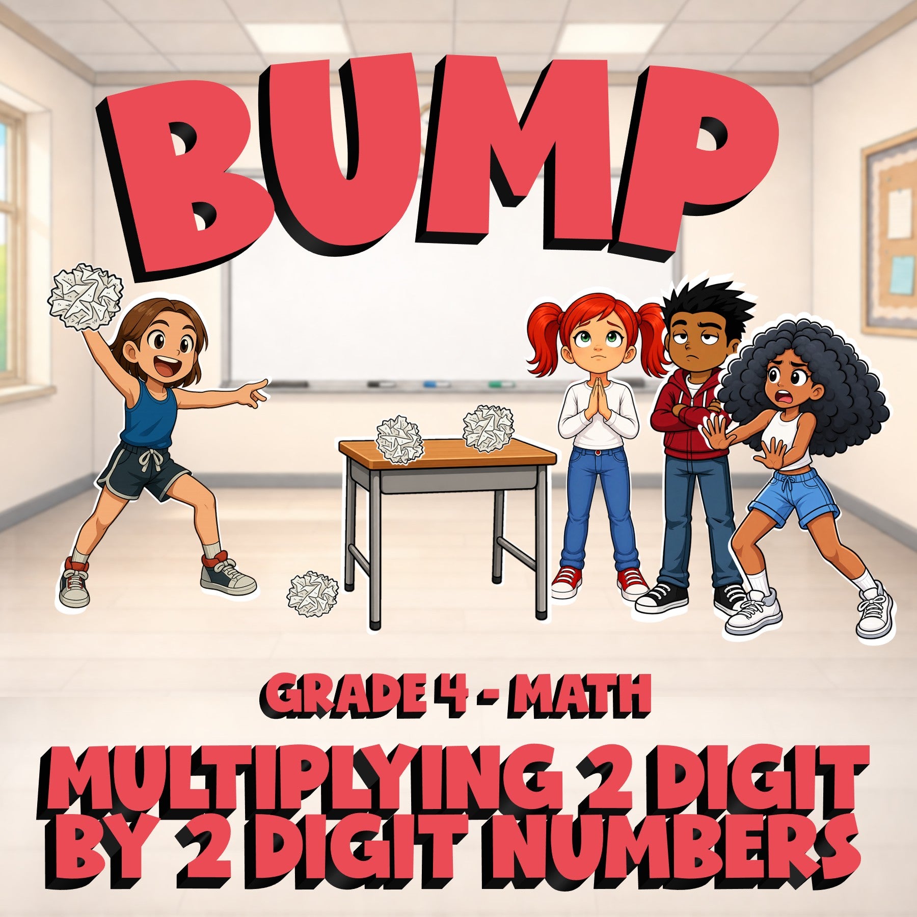 Multiplying 2 Digit by 2 Digit Numbers BUMP Math Game - No Prep Grade 4 Review