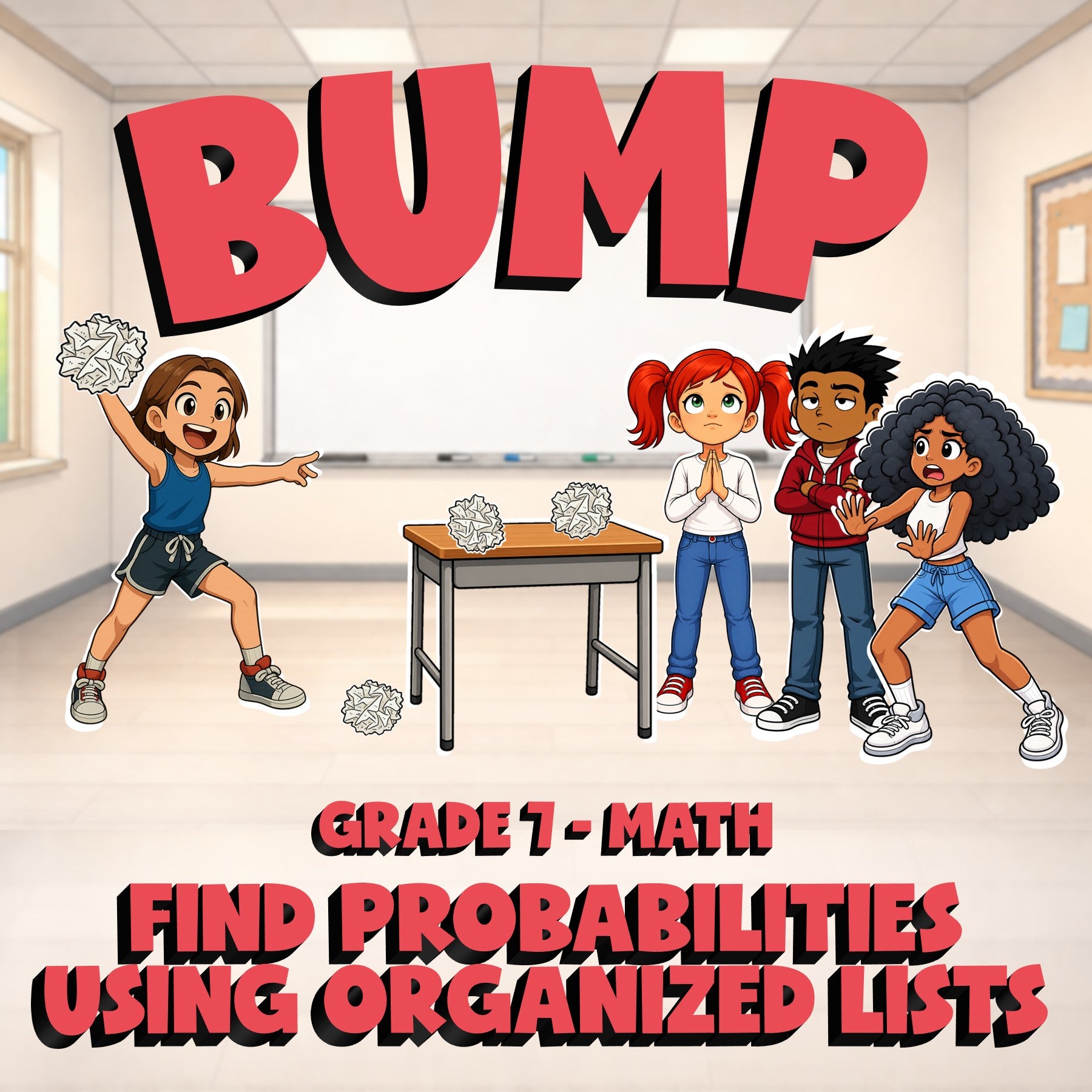 Find Probabilities Using Organized Lists BUMP Math Game - No Prep Grade 7 Review