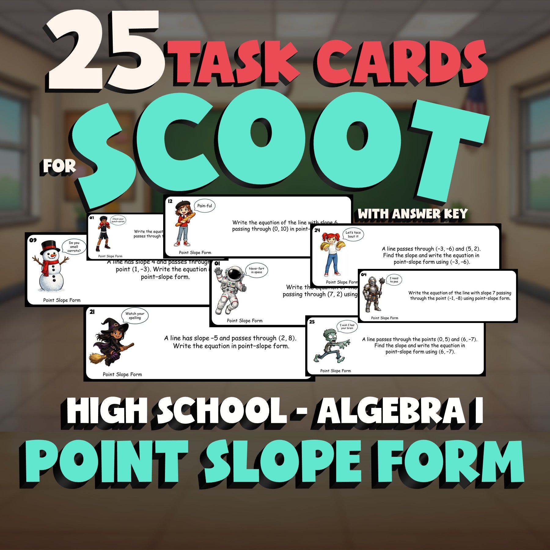 Point Slope Form SCOOT TASK CARDS Math Game - No Prep Algebra 1 Review Activity