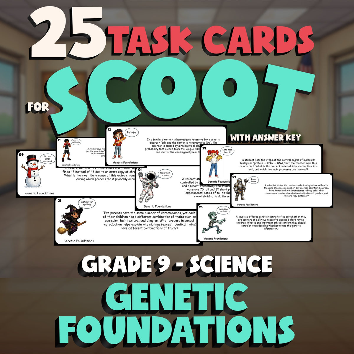 Genetic Foundations SCOOT TASK CARDS Science Game - No Prep Grade 9 Review